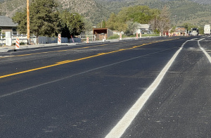 Close-up image of Main Street showing recent paving and road striping